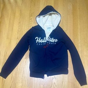 Hollister Navy Blue Zip up Sherpa lined hoodie